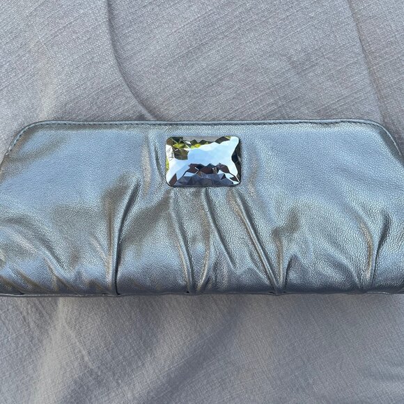 Lauren Merkin Silver and Gold Evening Clutch with Crystal Accent - Picture 1 of 4